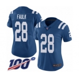 Women's Indianapolis Colts #28 Marshall Faulk Royal Blue Team Color Vapor Untouchable Limited Player 100th Season Football Jersey