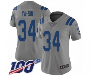 Women's Indianapolis Colts #34 Rock Ya-Sin Limited Gray Inverted Legend 100th Season Football Jersey