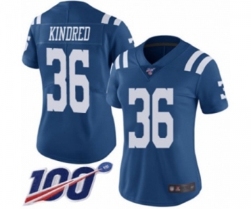 Women's Indianapolis Colts #36 Derrick Kindred Limited Royal Blue Rush Vapor Untouchable 100th Season Football Jersey