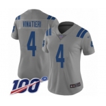 Women's Indianapolis Colts #4 Adam Vinatieri Limited Gray Inverted Legend 100th Season Football Jersey