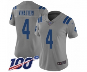 Women's Indianapolis Colts #4 Adam Vinatieri Limited Gray Inverted Legend 100th Season Football Jersey