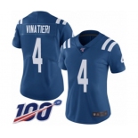 Women's Indianapolis Colts #4 Adam Vinatieri Royal Blue Team Color Vapor Untouchable Limited Player 100th Season Football Jersey