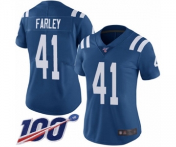 Women's Indianapolis Colts #41 Matthias Farley Royal Blue Team Color Vapor Untouchable Limited Player 100th Season Football Jersey