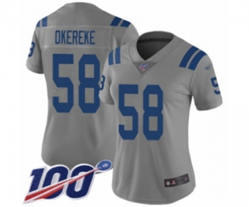 Women's Indianapolis Colts #58 Bobby Okereke Limited Gray Inverted Legend 100th Season Football Jersey