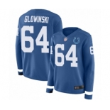 Women's Indianapolis Colts #64 Mark Glowinski Limited Blue Therma Long Sleeve Football Jersey