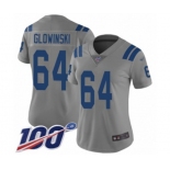 Women's Indianapolis Colts #64 Mark Glowinski Limited Gray Inverted Legend 100th Season Football Jersey