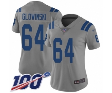 Women's Indianapolis Colts #64 Mark Glowinski Limited Gray Inverted Legend 100th Season Football Jersey