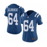 Women's Indianapolis Colts #64 Mark Glowinski Limited Royal Blue Rush Vapor Untouchable Football Jersey