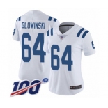 Women's Indianapolis Colts #64 Mark Glowinski White Vapor Untouchable Limited Player 100th Season Football Jersey