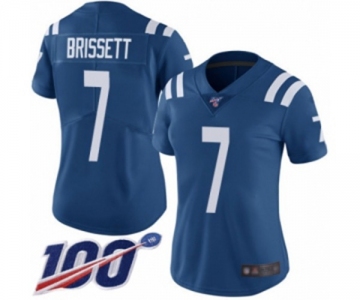 Women's Indianapolis Colts #7 Jacoby Brissett Royal Blue Team Color Vapor Untouchable Limited Player 100th Season Football Jersey