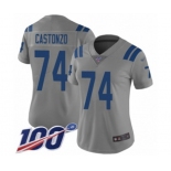 Women's Indianapolis Colts #74 Anthony Castonzo Limited Gray Inverted Legend 100th Season Football Jersey