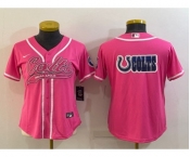 Women's Indianapolis Colts Team Big Logo Pink With Patch Cool Base Stitched Baseball Jersey