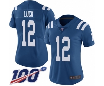 Women's Nike Indianapolis Colts #12 Andrew Luck Royal Blue Team Color Vapor Untouchable Limited Player 100th Season NFL Jersey