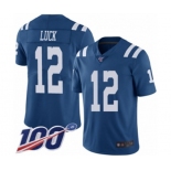 Youth Indianapolis Colts #12 Andrew Luck Limited Royal Blue Rush Vapor Untouchable 100th Season Football Jersey