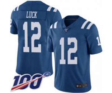 Youth Indianapolis Colts #12 Andrew Luck Limited Royal Blue Rush Vapor Untouchable 100th Season Football Jersey