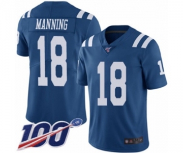 Youth Indianapolis Colts #18 Peyton Manning Limited Royal Blue Rush Vapor Untouchable 100th Season Football Jersey