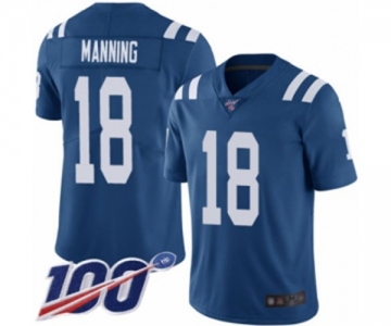 Youth Indianapolis Colts #18 Peyton Manning Royal Blue Team Color Vapor Untouchable Limited Player 100th Season Football Jersey