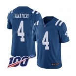 Youth Indianapolis Colts #4 Adam Vinatieri Limited Royal Blue Rush Vapor Untouchable 100th Season Football Jersey