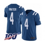 Youth Indianapolis Colts #4 Adam Vinatieri Royal Blue Team Color Vapor Untouchable Limited Player 100th Season Football Jersey