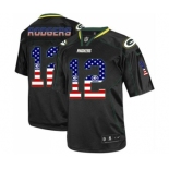 Men's Green Bay Packers #12 Aaron Rodgers Elite Black USA Flag Fashion Football Jersey