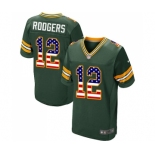 Men's Green Bay Packers #12 Aaron Rodgers Elite Green Home USA Flag Fashion Football Jersey