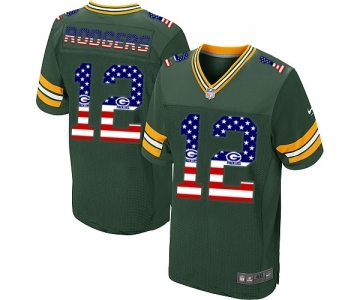 Men's Green Bay Packers #12 Aaron Rodgers Elite Green USA Flag Fashion Football Jersey