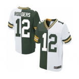 Men's Green Bay Packers #12 Aaron Rodgers Elite Green White Split Fashion Football Jersey