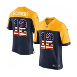 Men's Green Bay Packers #12 Aaron Rodgers Elite Navy Blue Alternate USA Flag Fashion Football Jersey