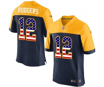 Men's Green Bay Packers #12 Aaron Rodgers Elite Navy Blue Alternate USA Flag Fashion Football Jersey