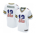 Men's Green Bay Packers #12 Aaron Rodgers Elite White Road USA Flag Fashion Football Jersey