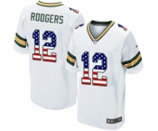 Men's Green Bay Packers #12 Aaron Rodgers Elite White Road USA Flag Fashion Football Jersey