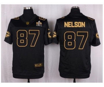 Nike Green Bay Packers #87 Jordy Nelson Black Pro Line Gold Collection Jersey[Elite]