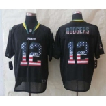 nike nfl jerseys green bay packers #12 aaron rodgers black[Elite USA flag fashion]