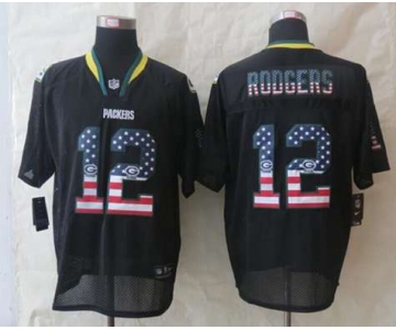 nike nfl jerseys green bay packers #12 aaron rodgers black[Elite USA flag fashion]