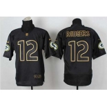 nike nfl jerseys green bay packers #12 aaron rodgers black[Elite gold lettering fashion]