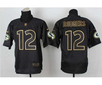 nike nfl jerseys green bay packers #12 aaron rodgers black[Elite gold lettering fashion]