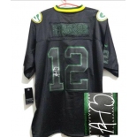 nike nfl jerseys green bay packers #12 rodgers black[Elite lights out signature]