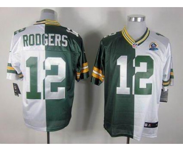 nike nfl jerseys green bay packers #12 rodgers white-green[Elite split 50th Patch]