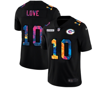 Green Bay Packers #10 Jordan Love Men's Nike Multi-Color Black 2020 NFL Crucial Catch Vapor Untouchable Limited Jersey