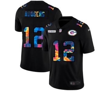 Green Bay Packers #12 Aaron Rodgers Men's Nike Multi-Color Black 2020 NFL Crucial Catch Vapor Untouchable Limited Jersey