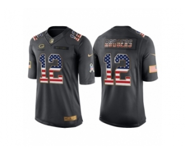 Men Green Bay Packers #12 Aaron Rodgers Anthracite Salute to Service USA Flag Fashion Jersey