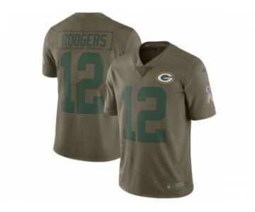 Men Nike Green Bay Packers #12 Aaron Rodgers Limited Olive 2017 Salute to Service NFL Jersey