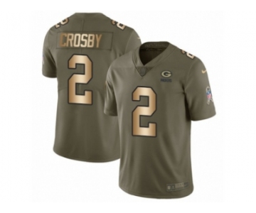 Men Nike Green Bay Packers #2 Mason Crosby Limited Olive Gold 2017 Salute to Service NFL Jersey