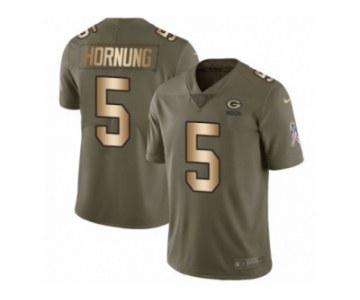 Men Nike Green Bay Packers #5 Paul Hornung Limited Olive Gold 2017 Salute to Service NFL Jersey