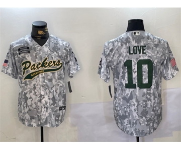 Men's Green Bay Packers #10 Jordan Love 2024 Arctic Camo Salute To Service Stitched Baseball Jersey