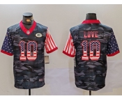 Men's Green Bay Packers #10 Jordan Love Camo USA Flag Limited Stitched Football Jersey