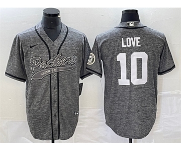 Men's Green Bay Packers #10 Jordan Love Gray Cool Base Stitched Baseball Jersey