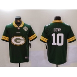 Men's Green Bay Packers #10 Jordan Love Green Big Logo With Patch Vapor Limited Stitched Football Jersey