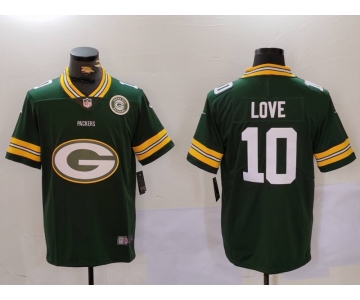 Men's Green Bay Packers #10 Jordan Love Green Big Logo With Patch Vapor Limited Stitched Football Jersey