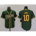 Men's Green Bay Packers #10 Jordan Love Green Cool Base Stitched Baseball Jersey